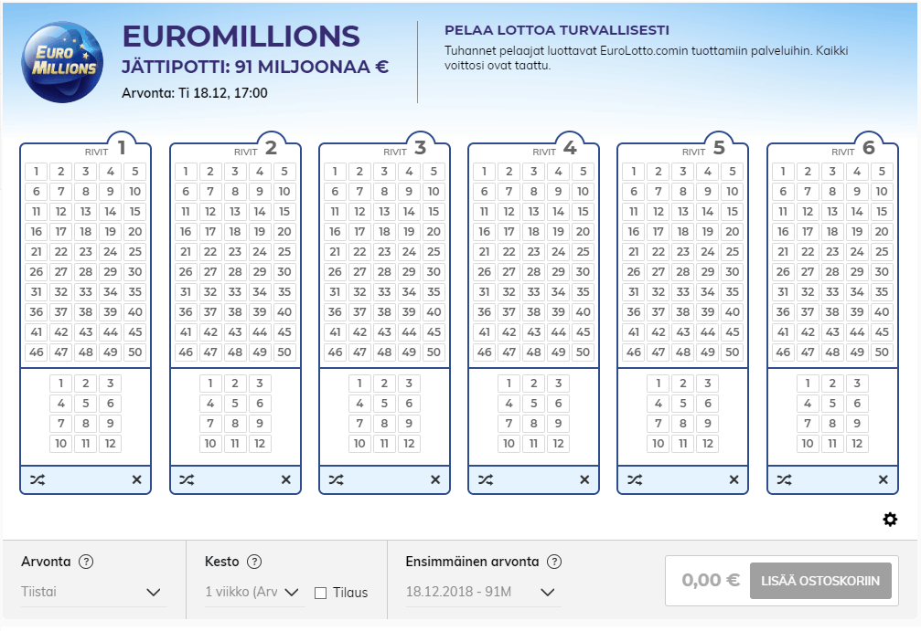 Euromillions: jättipotti: 91 miljoonaa €.